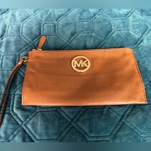 Michael Kors Large Zip Clutch/wristlet - Luggage color with gold hardware